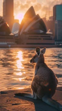 Kangaroo with Australian city skyline